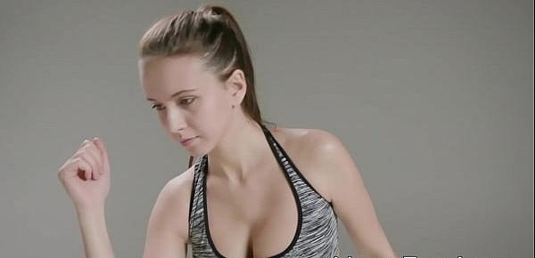  Busty young beauty working out while topless
